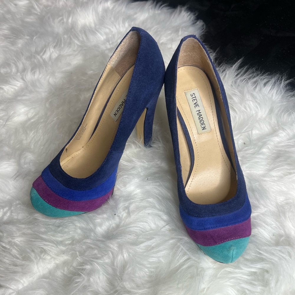 Vintage Y2K Steve Madden Trixie Suede Leather Pumps in Blue, Turquoise, Purple